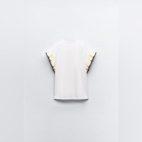Zara Women’s White Chunky Knit T-Shirt with Ruffles Size M NWT - Picture 6 of 7